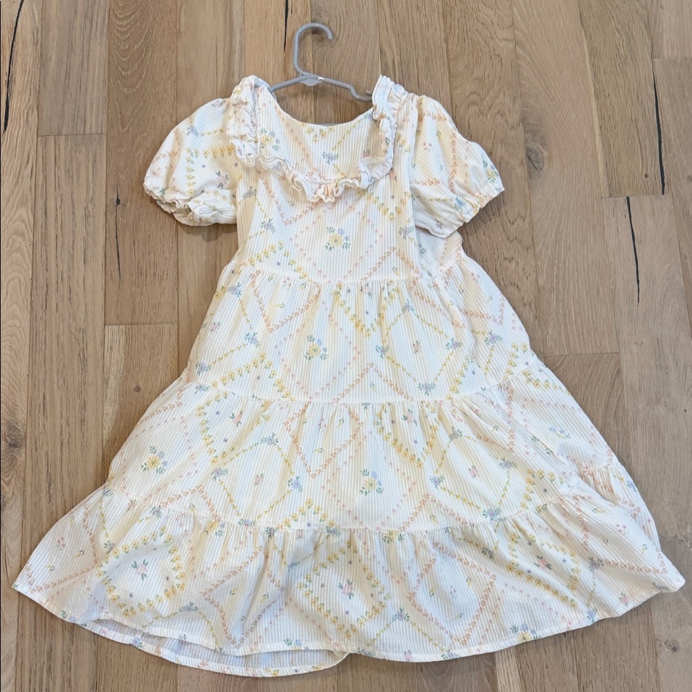 Girls' Cream Floral Tiered Ruffle Dress